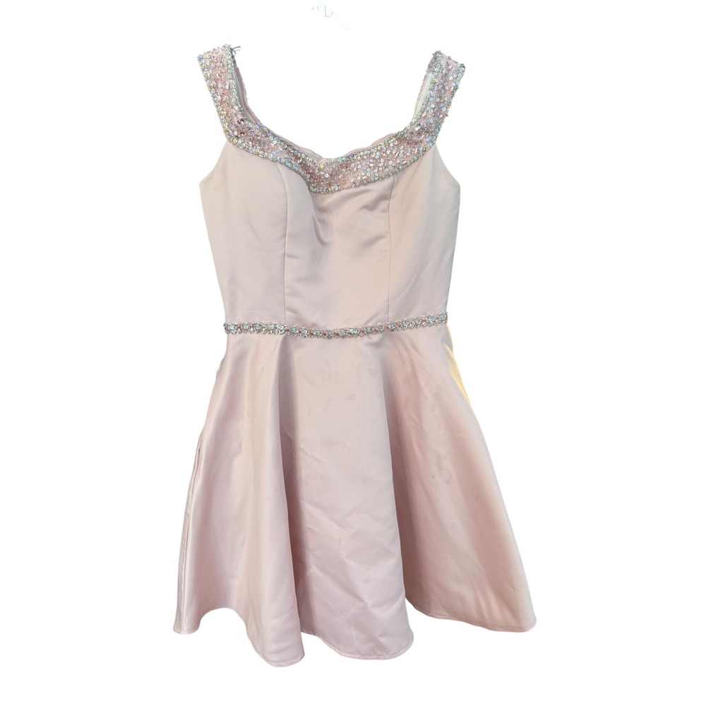Morilee Cocktail Dress Womens 6 Pink Beaded Satin Fit Flare Homecoming Party